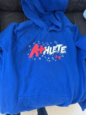 Boys XL Under Armour Royal Blue Hoodie with Red and White 'A+Hlete' Graphic